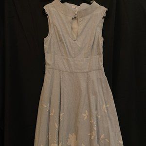 Blue/White Seersucker embellished High-Neck Sundress